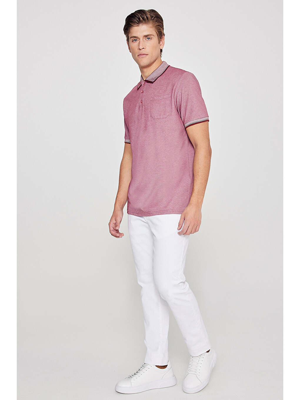 Erkek Bordo Pamuklu Comfort Fit Rahat Kesim Polo Yaka Cepli Tişört-5