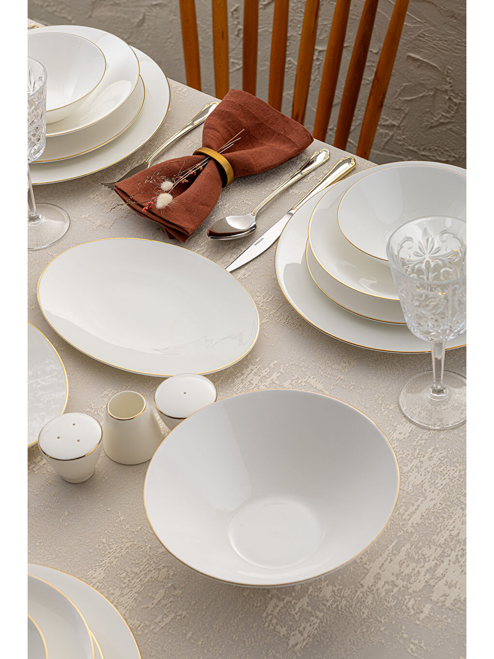 Beyaz Elmira Gold Fine Bone 59 Parça 12 Kişilik Yemek Takımı-2