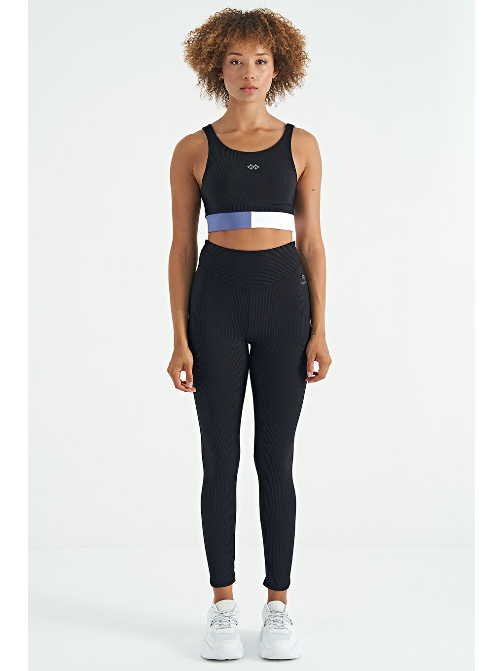 Siyah Renk Bloklu Logo Baskılı Dar Kalıp Fitilli Kadın Büstiyer - 97275-1