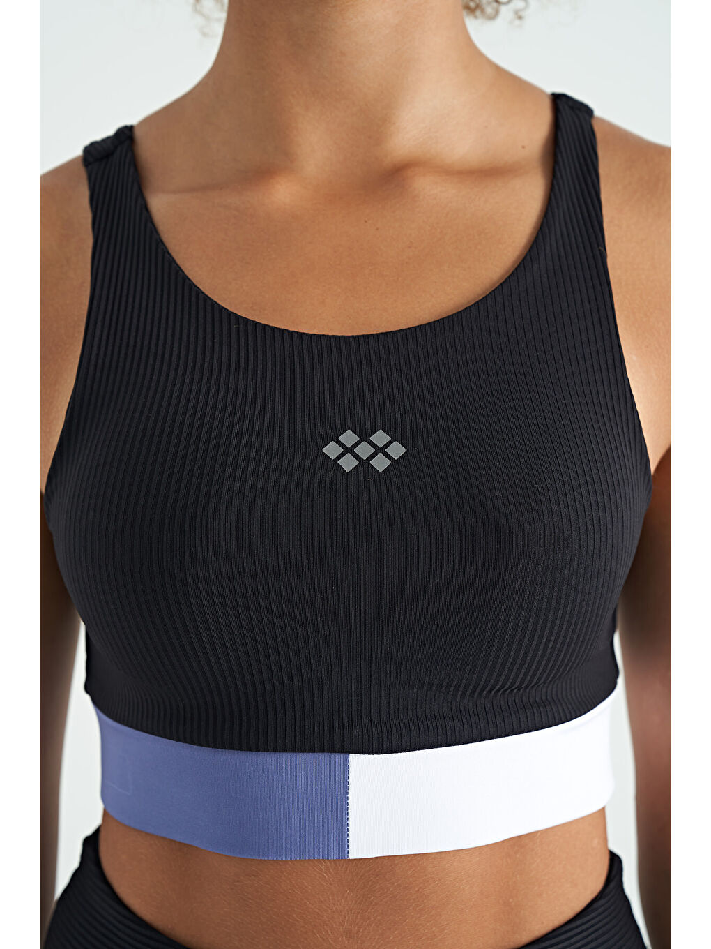 Siyah Renk Bloklu Logo Baskılı Dar Kalıp Fitilli Kadın Büstiyer - 97275-3