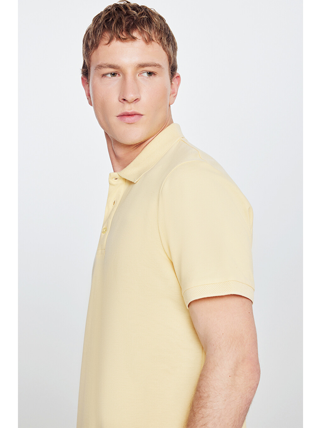 Erkek Sarı Slim Fit Dar Kesim Polo Yaka %100 Pamuk Kısa Kollu Tişört-10