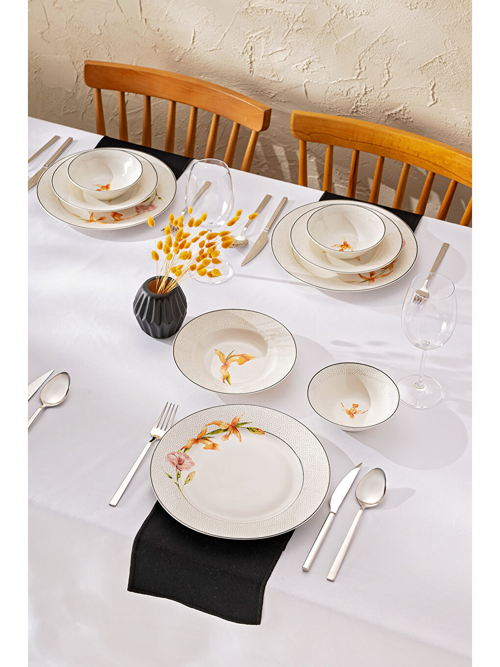 Beyaz New Bone Nova 18 Parça 6 Kişilik Yuvarlak Yemek Takımı-2