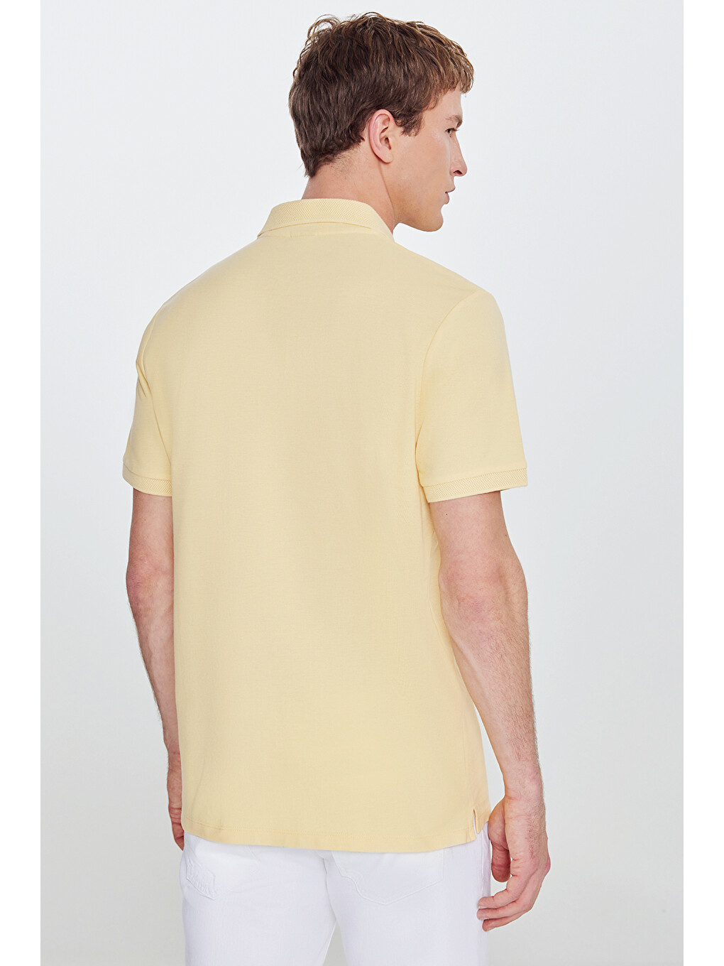 Erkek Sarı Slim Fit Dar Kesim Polo Yaka %100 Pamuk Kısa Kollu Tişört-11