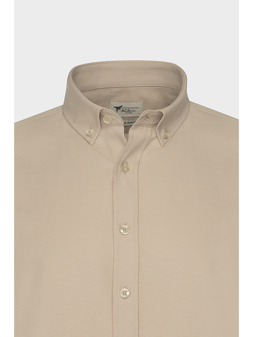 Erkek Bej Tailored Slim Fit Dar Kesim Düğmeli Yaka Oxford Gömlek-9