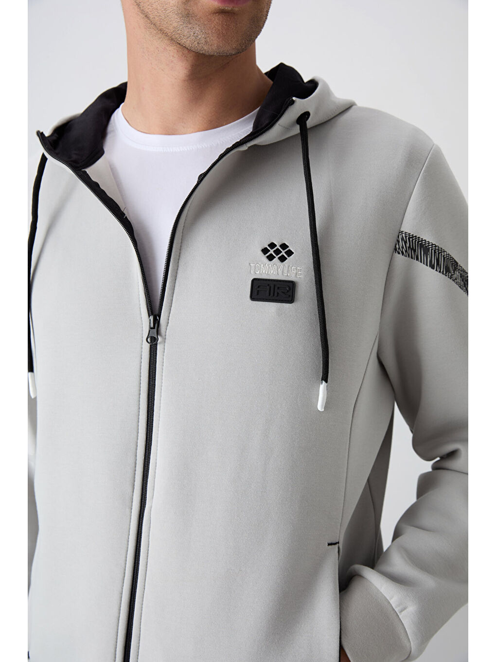 Bej Taş Pamuklu Kalın Yumuşak Dokulu Comfort Fit Baskılı Erkek Eşofman Takım - 85236-4