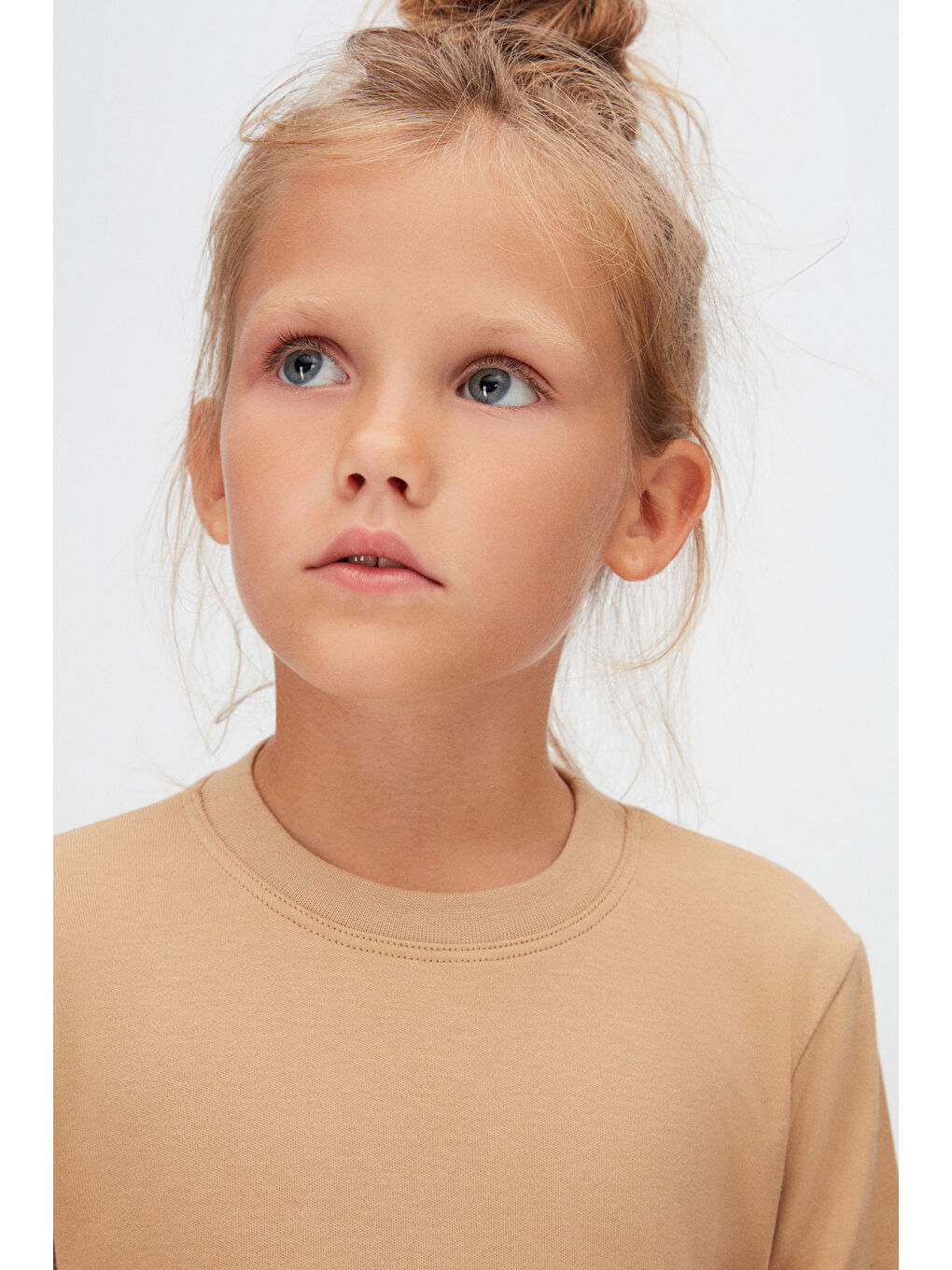 Kahverengi Sütlü Kahve Basic Kışlık Sıfır Yaka Uzun Kollu Kız Çocuk Tişört-2