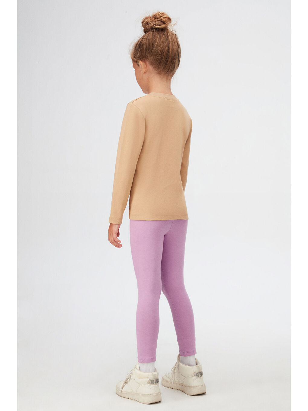 Kahverengi Sütlü Kahve Basic Kışlık Sıfır Yaka Uzun Kollu Kız Çocuk Tişört-3