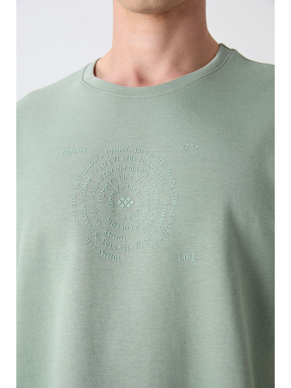 Açık Yeşil Pamuklu Kalın Yumuşak Dokulu Oversize Fit Baskılı Erkek Tişört - 88324-2