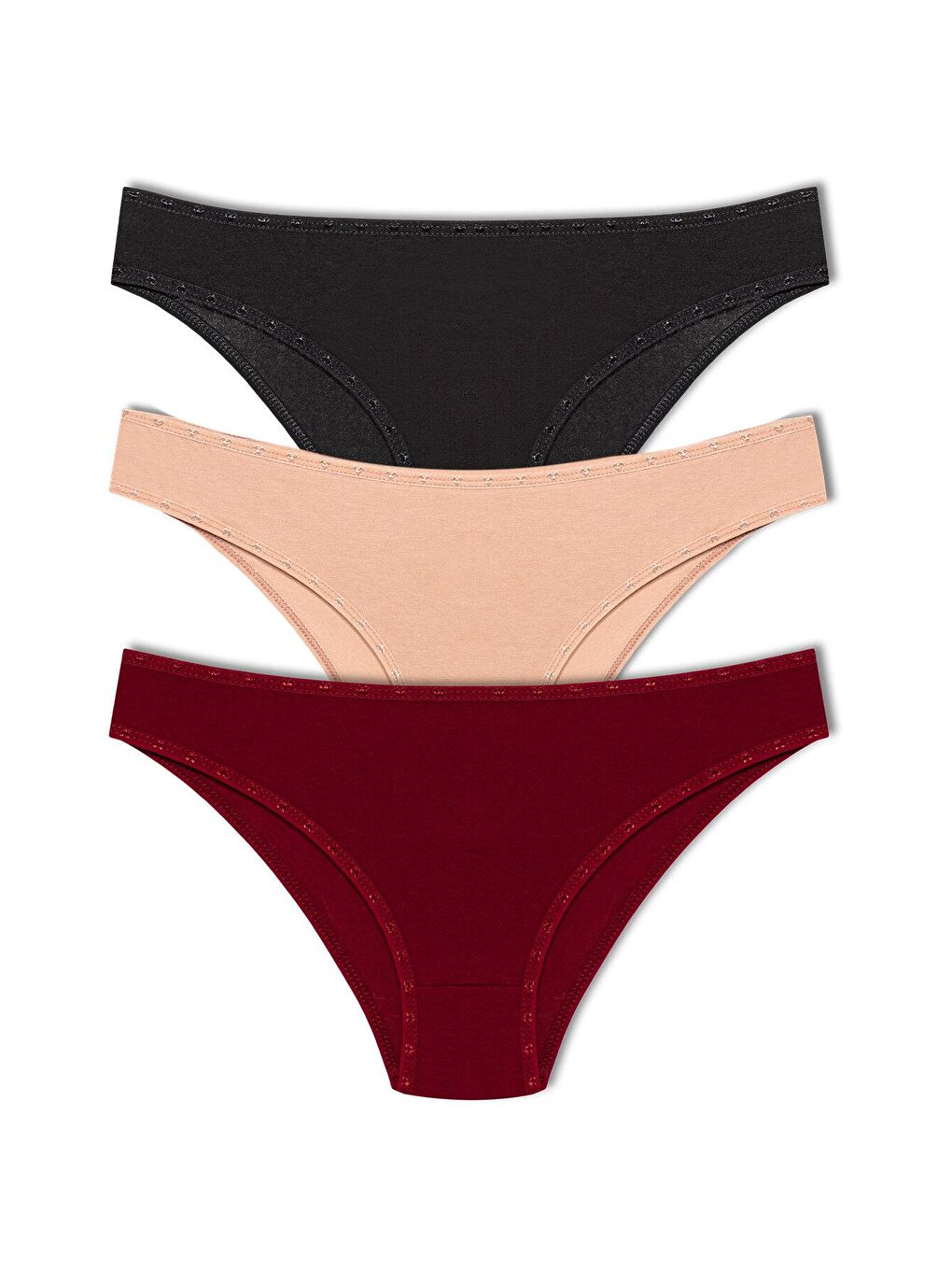 Bordo Pamuklu Kalpli Lastik Kadın Külot 3’lü