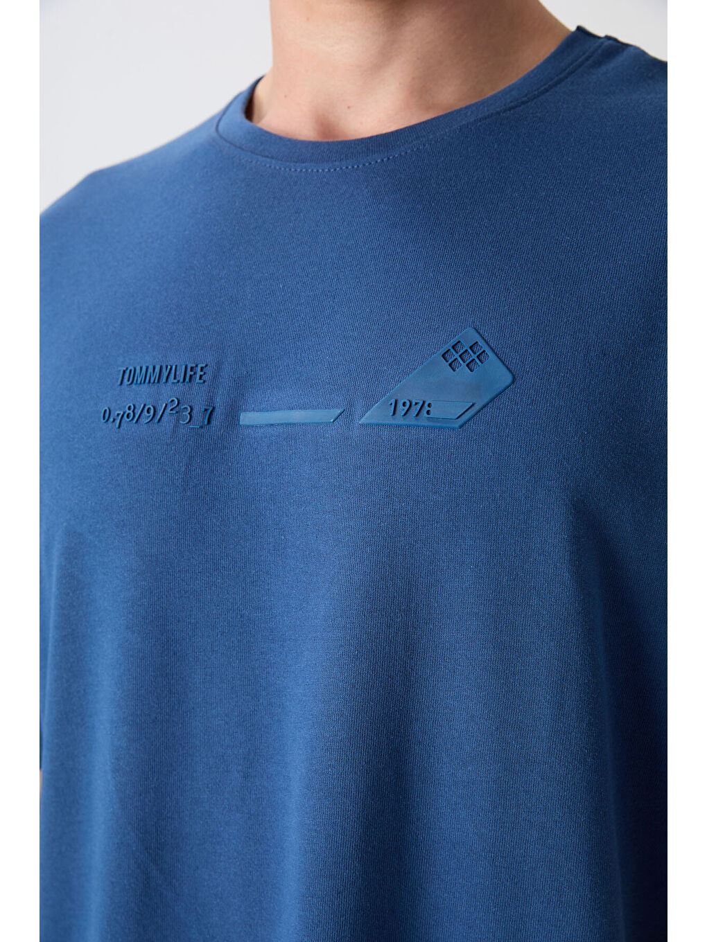 Mavi Pamuklu Kalın Yumuşak Dokulu Oversize Fit Baskılı Erkek Tişört - 88330-2