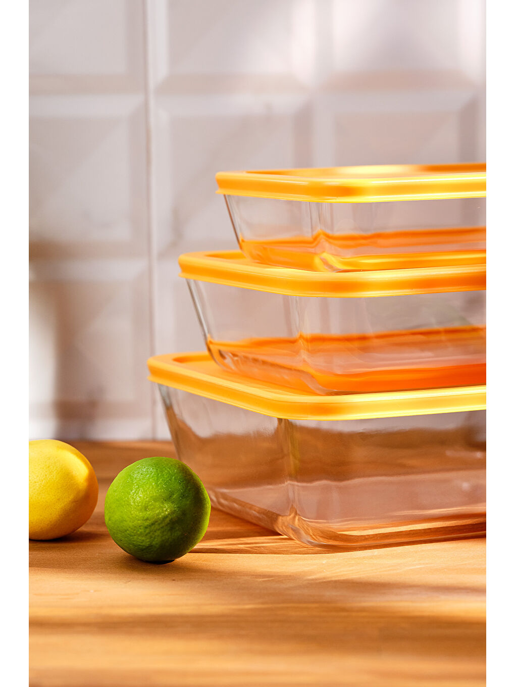 Turuncu Daisy 3'lü Borosilikat Saklama Kabı-2