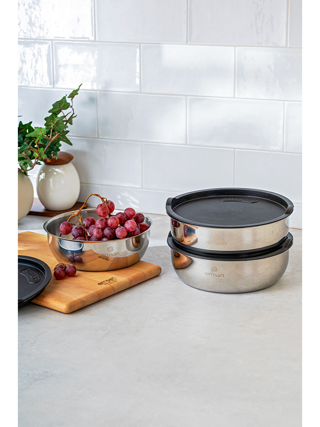 Gri Bella Kısa Mini 3'lü Çelik Saklama Kabı-2