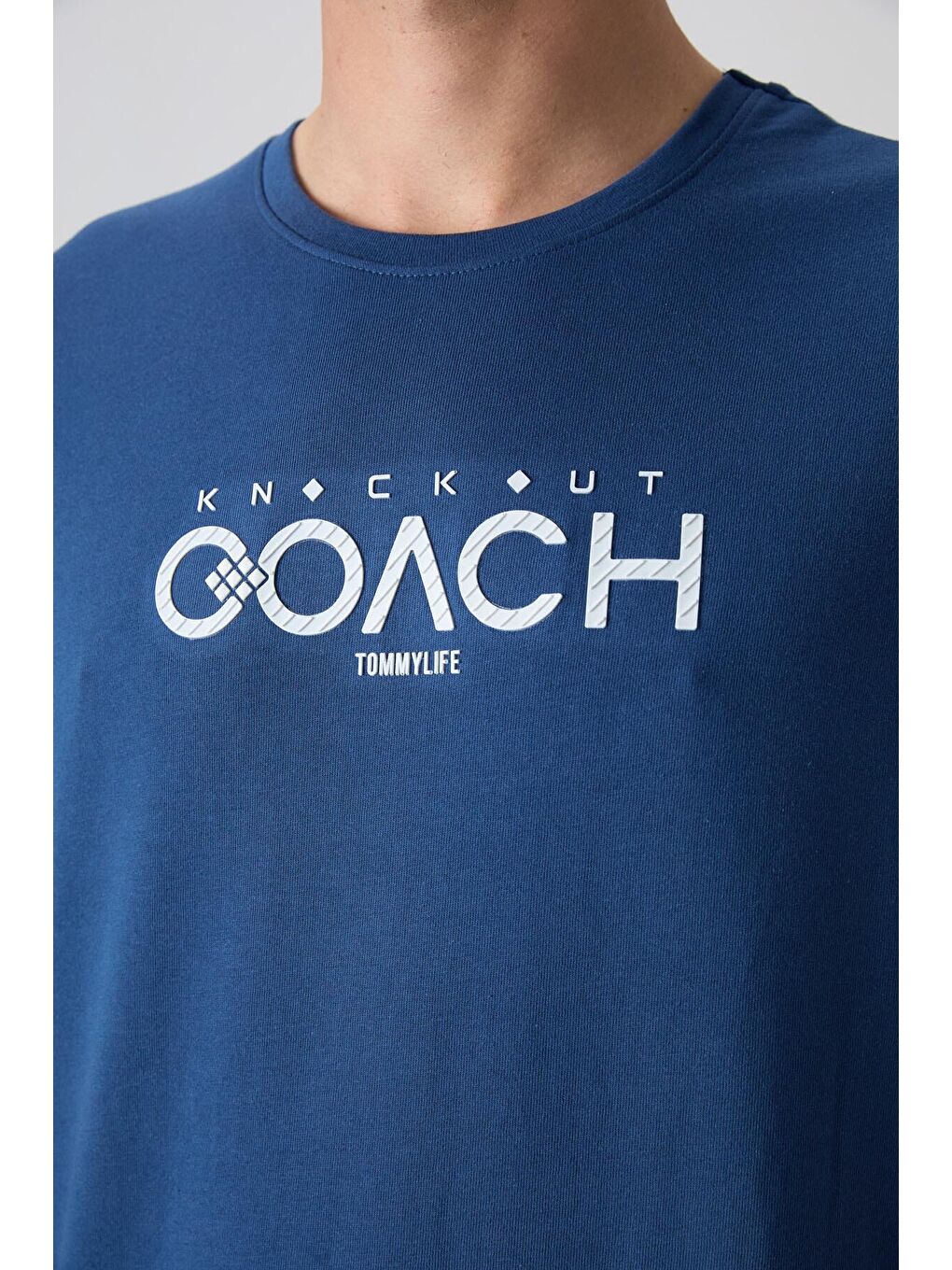 Mavi Pamuklu Kalın Yumuşak Dokulu Oversize Fit Baskılı Erkek Tişört - 88329-2