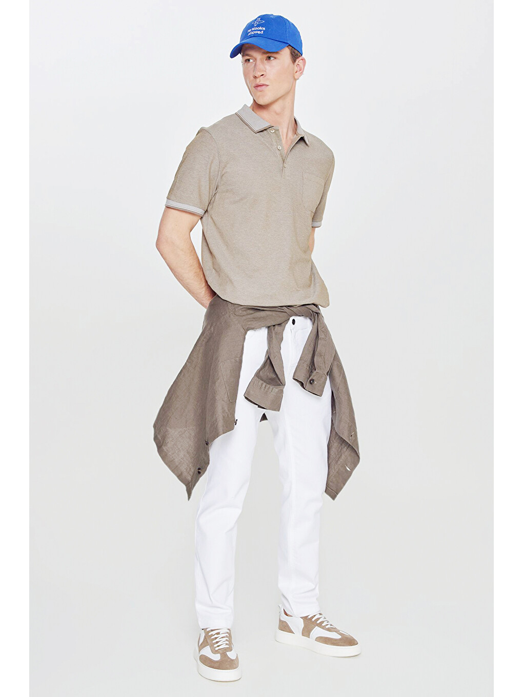 Erkek Nefti-Beyaz Pamuklu Comfort Fit Rahat Kesim Polo Yaka Cepli Tişört-5