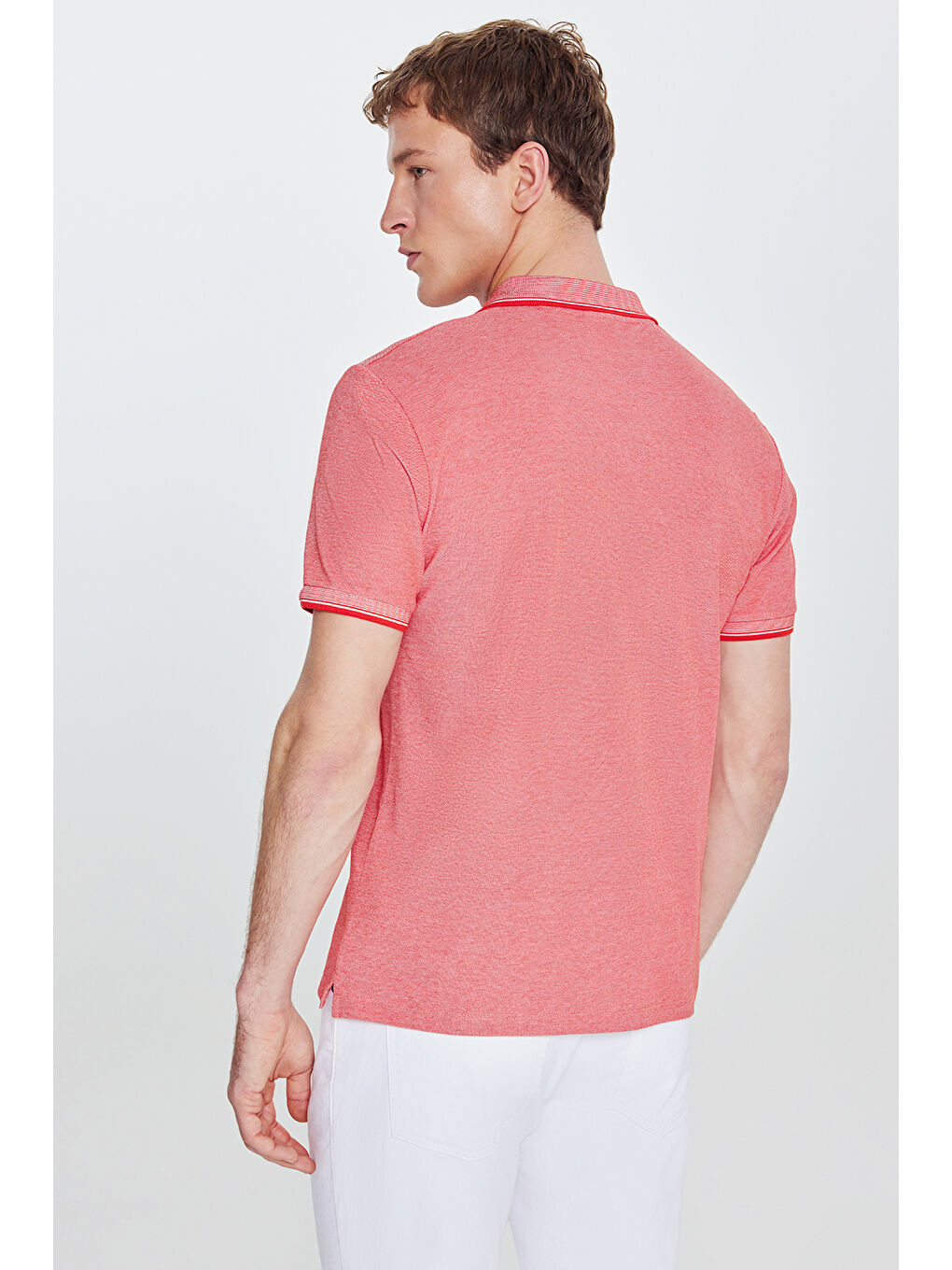 Kırmızı Erkek Nar Çiçeği-Beyz Slim Fit Dar Kesim Kıvrılmaz Polo Yaka Kısa Kollu Tişört-7