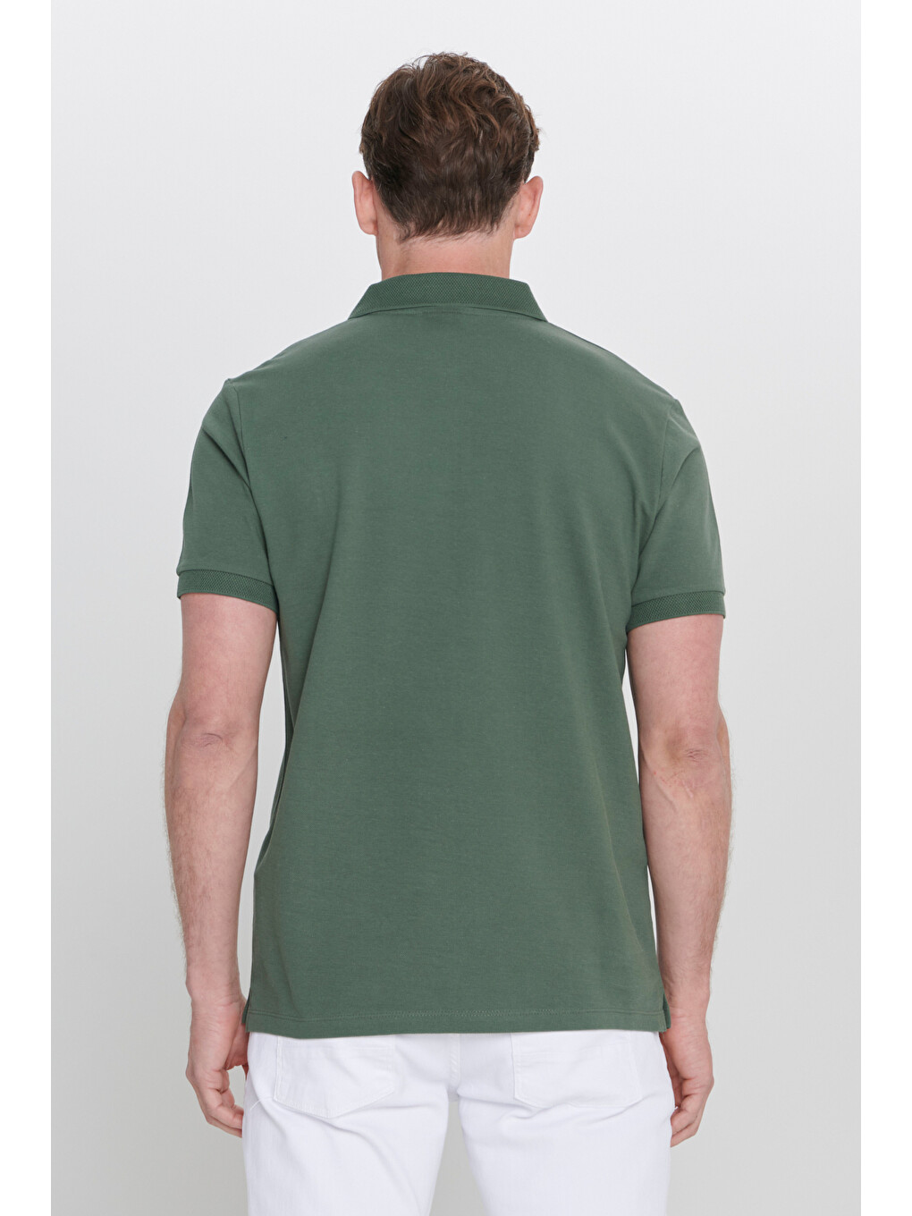 Erkek Haki Slim Fit Dar Kesim Polo Yaka %100 Pamuk Kısa Kollu Tişört-6
