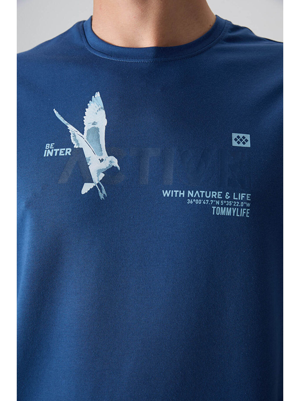 Mavi Pamuklu Kalın Yumuşak Dokulu Oversize Fit Baskılı Erkek Tişört - 88344-2