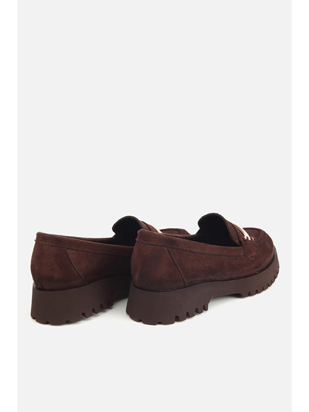 Kadın Kahverengi Süet Toka Detaylı Kalın Taban Loafer-3