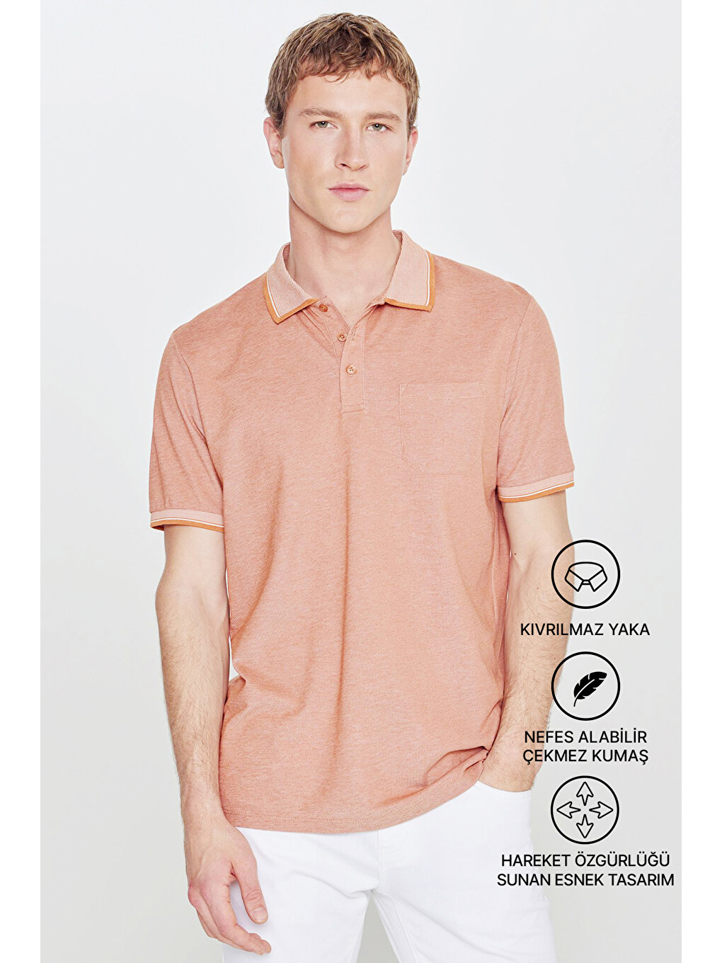 Kahverengi Erkek Kiremit-bej Pamuklu Comfort Fit Rahat Kesim Polo Yaka Cepli Tişört-1
