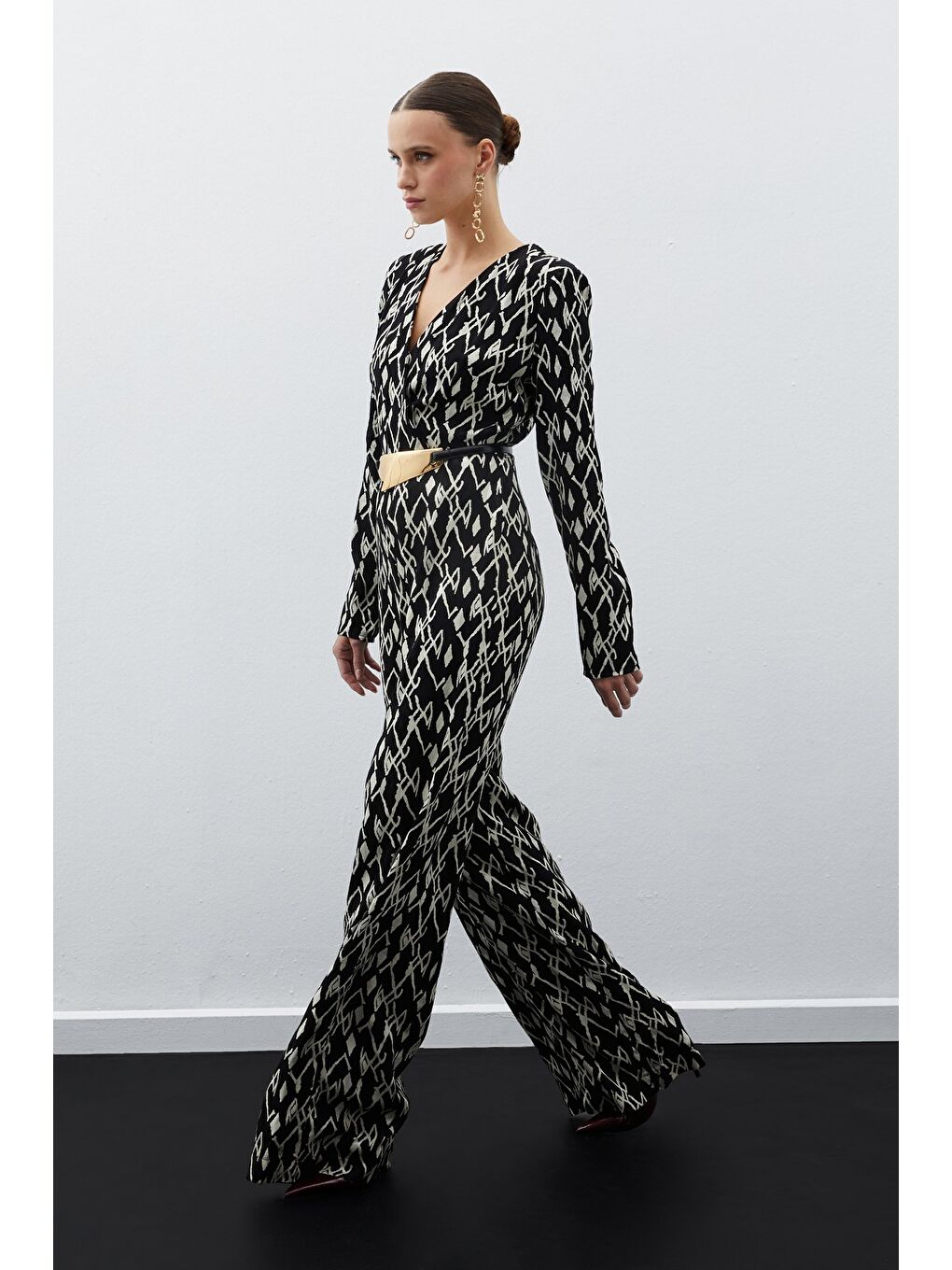 Desenli Saten Tulum - Siyah-1