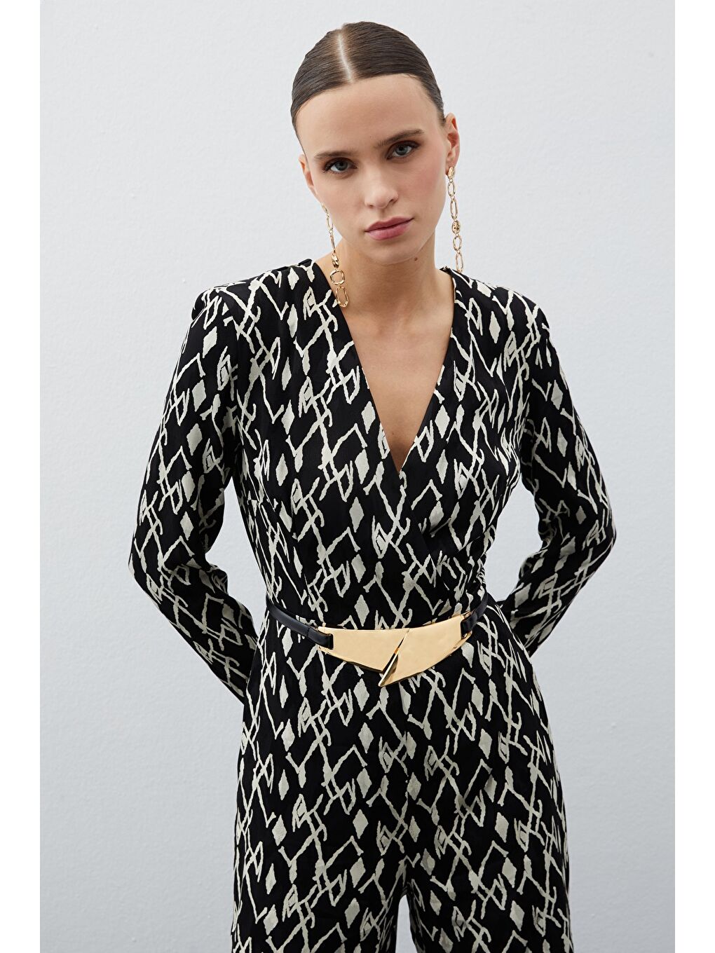 Desenli Saten Tulum - Siyah-3