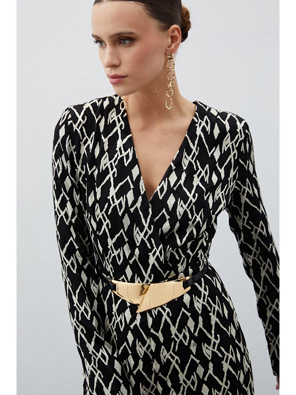 Desenli Saten Tulum - Siyah-4