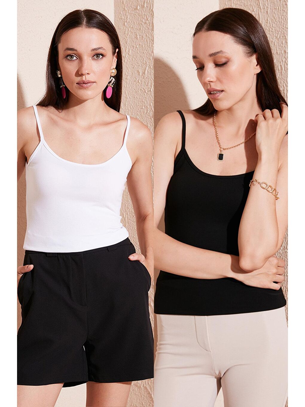 Siyah Esnek Pamuklu Slim Fit İp Askılı 2'Li Atlet 5865271