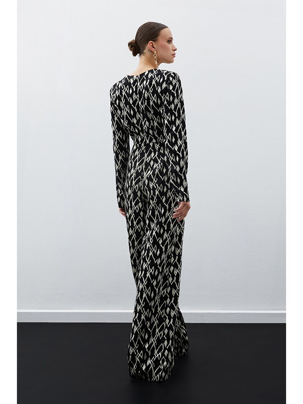 Desenli Saten Tulum - Siyah-5