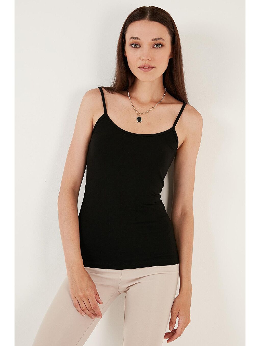 Siyah Esnek Pamuklu Slim Fit İp Askılı 2'Li Atlet 5865271-1