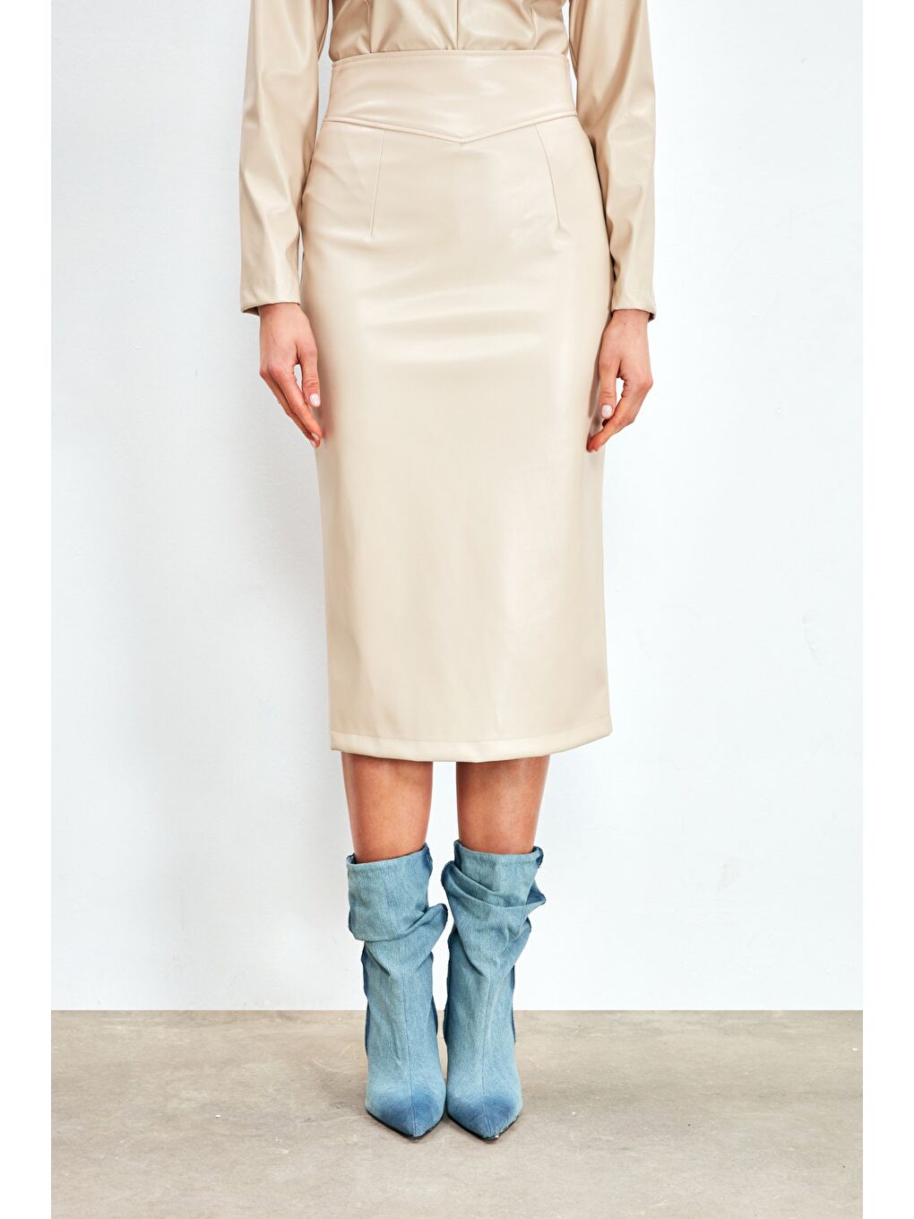 Bej Deri Kalem Etek - Taş-4