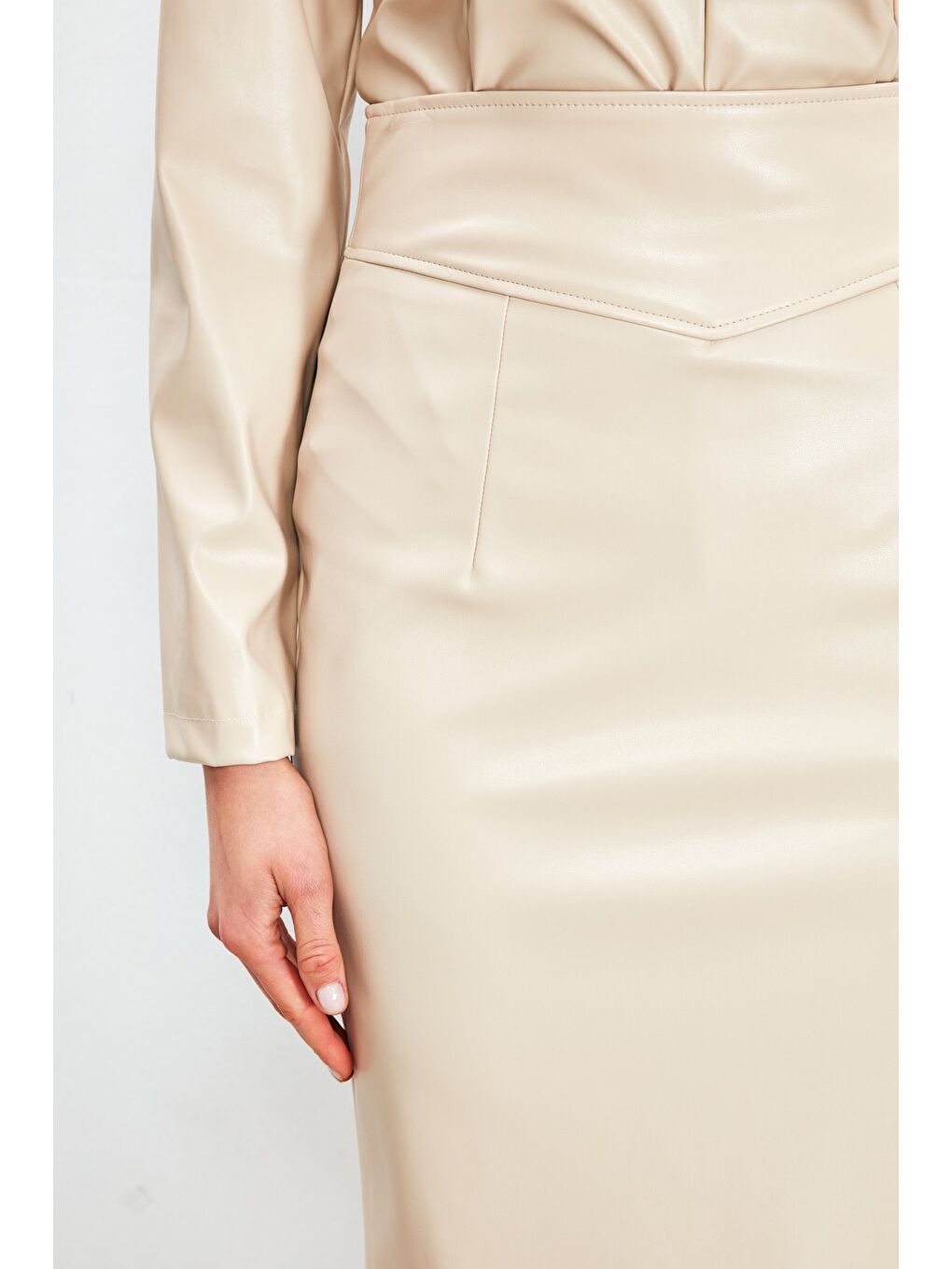 Bej Deri Kalem Etek - Taş-5