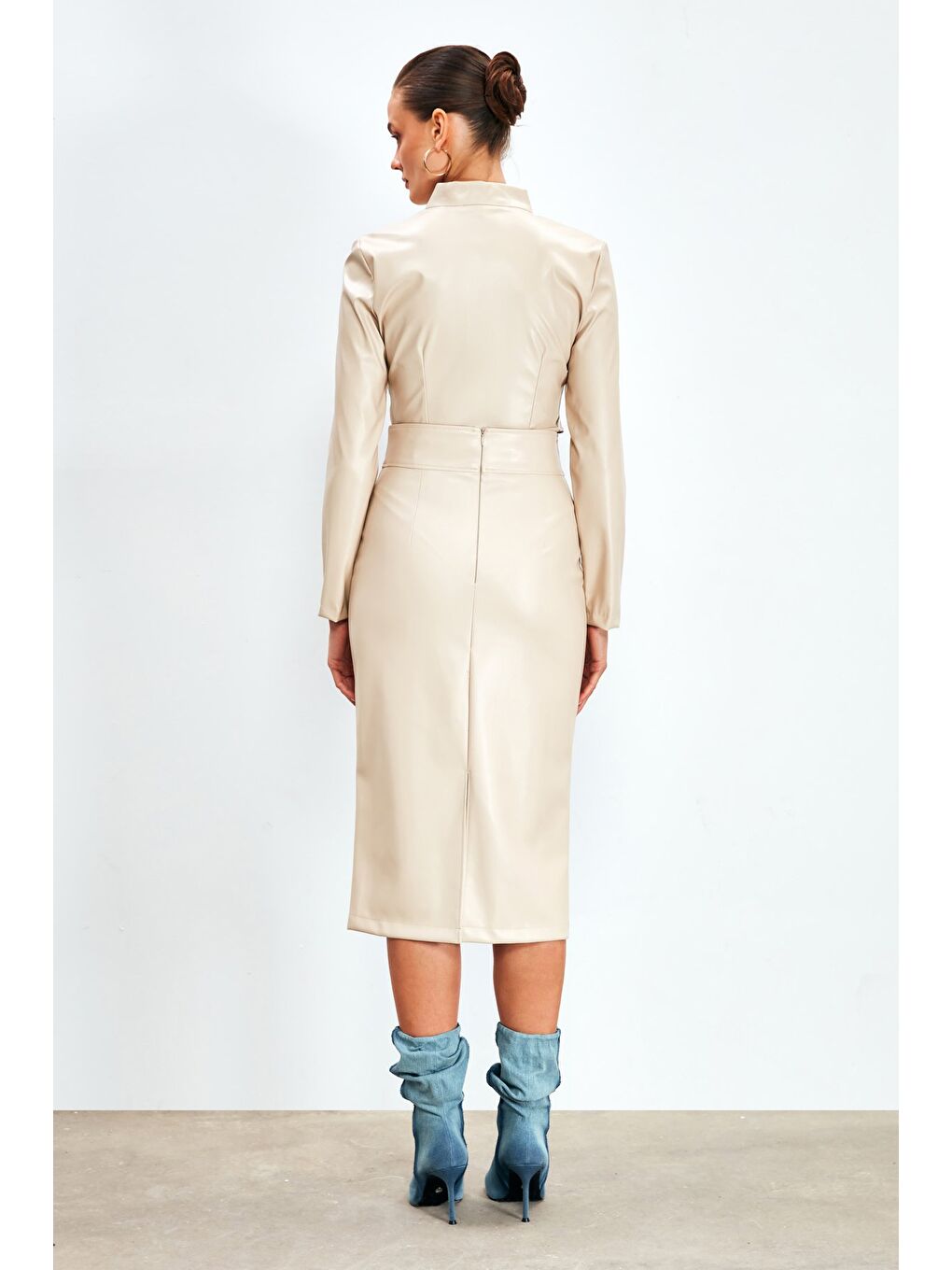 Bej Deri Kalem Etek - Taş-6