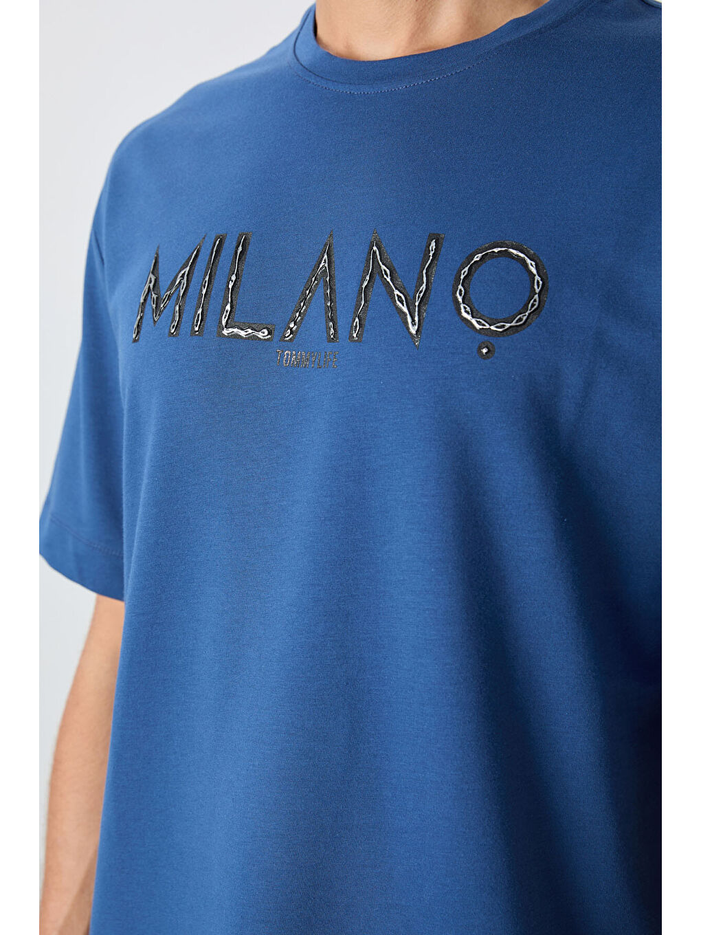Mavi Parlament Pamuklu Kalın Yumuşak Dokulu Oversize Fit Baskılı Erkek Tişört - 88345-2