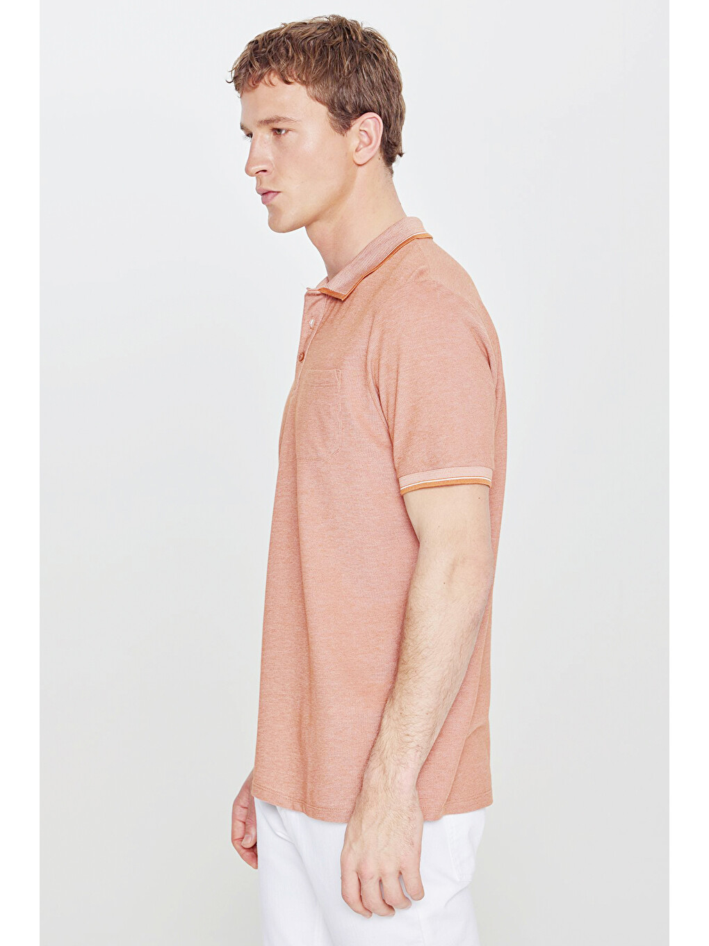 Kahverengi Erkek Kiremit-bej Pamuklu Comfort Fit Rahat Kesim Polo Yaka Cepli Tişört-5