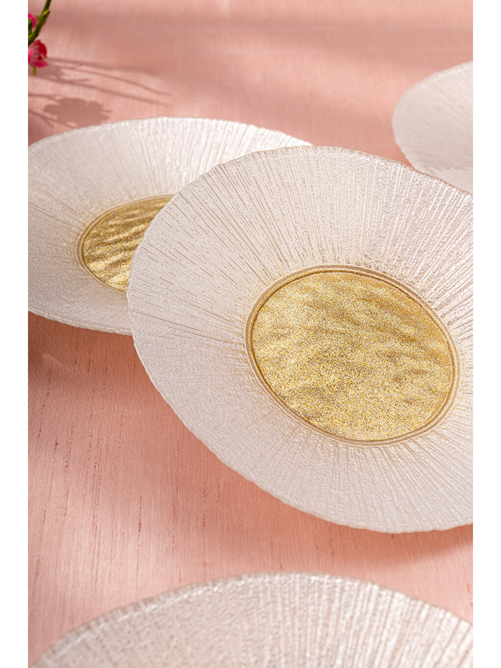 Sarı Golden 6 Kişilik Cam Pasta Seti 21 cm-2