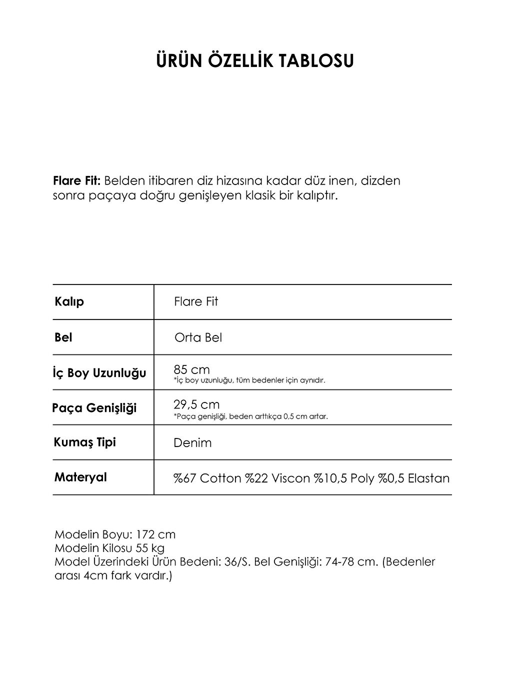 Kadın Mavi Renk 2w5-5 SLN05 Midrise Flare Fit Esnek Kumaş  83cm Denim Jean - S000440288-17234-3