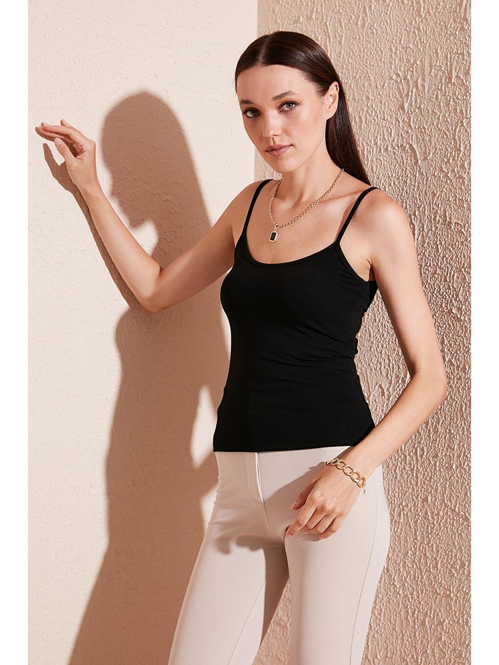 Siyah Esnek Pamuklu Slim Fit İp Askılı 2'Li Atlet 5865271-3