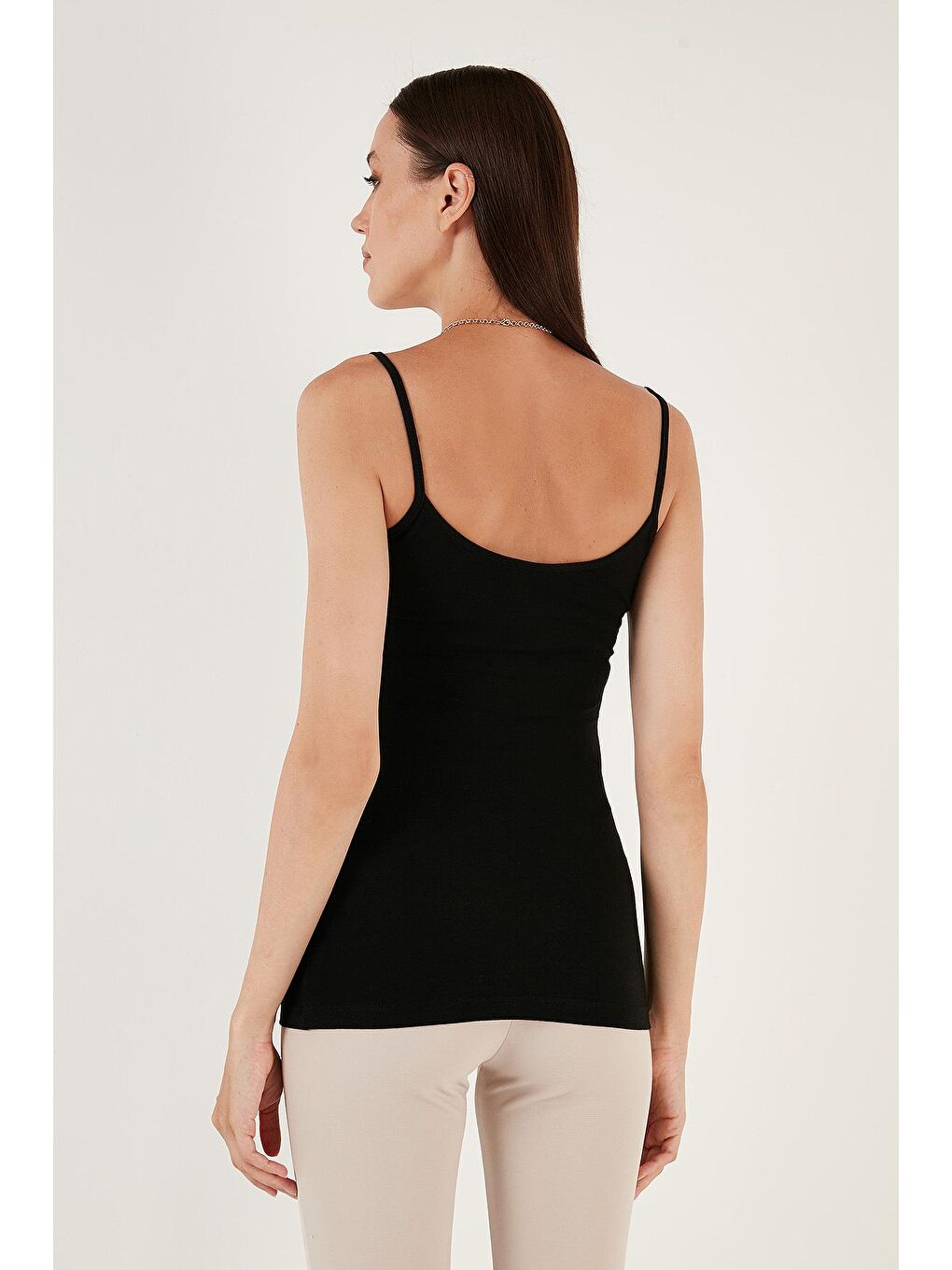 Siyah Esnek Pamuklu Slim Fit İp Askılı 2'Li Atlet 5865271-4