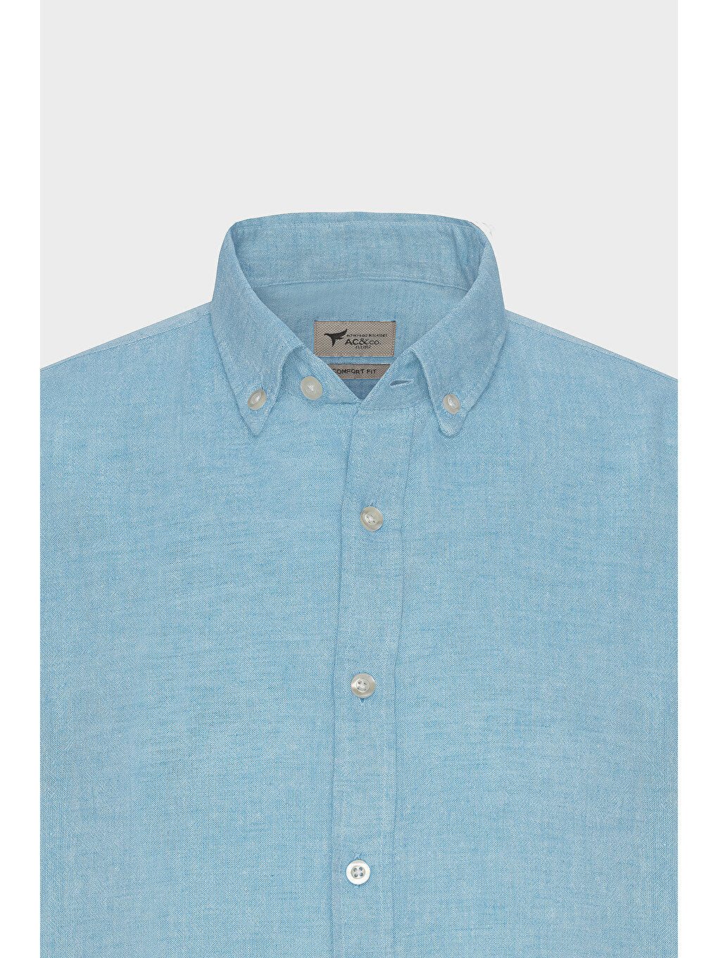 Erkek Turkuaz Comfort Fit Rahat Kesim Düğmeli Yaka Casual Keten Gömlek-8