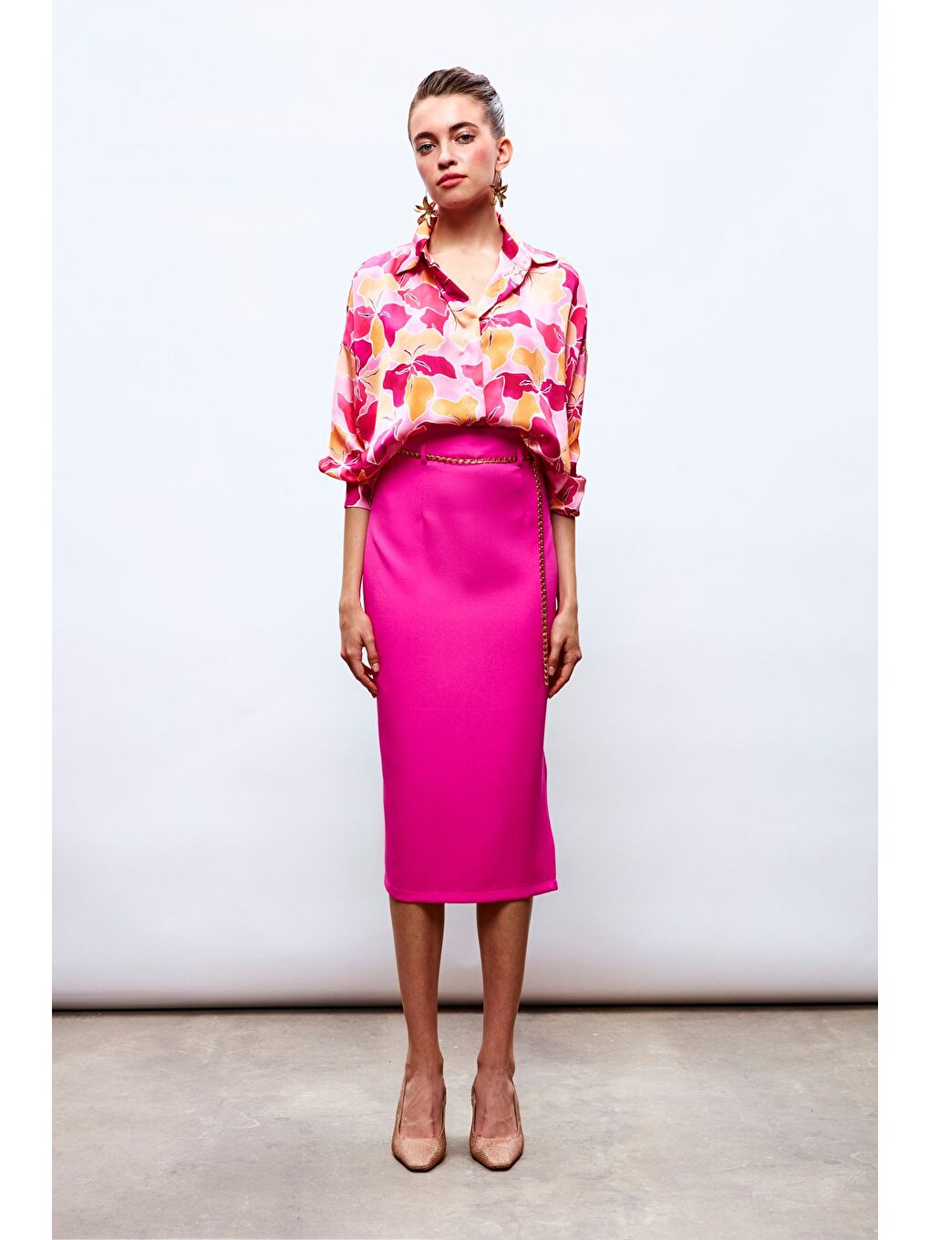 Zincir Kemerli Kalem Etek - Fuşya-2