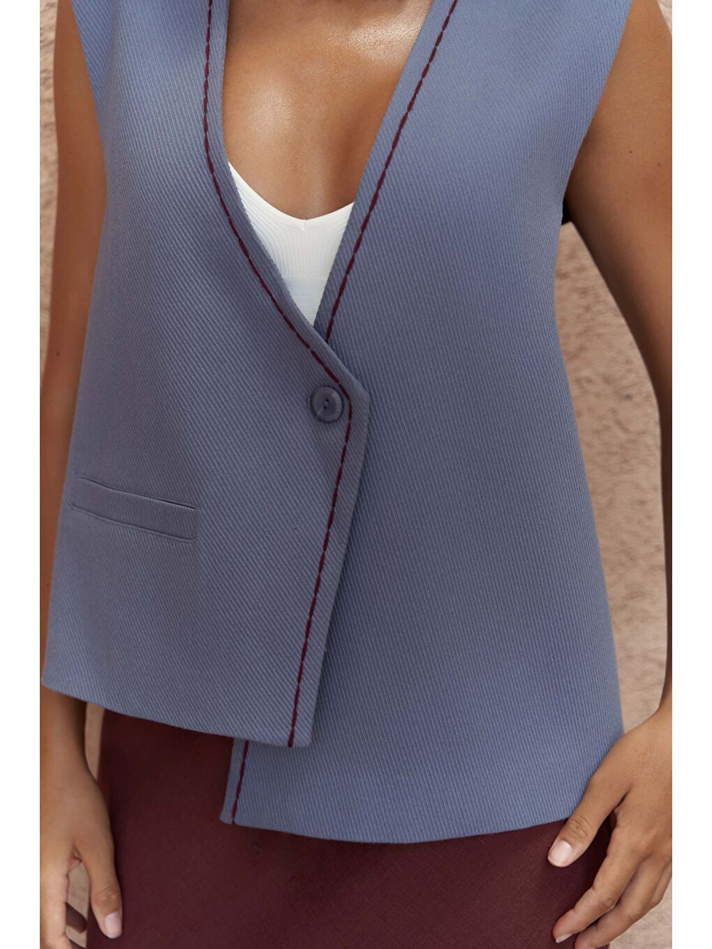 Maysa Nakış Detay İndigo Yelek-3