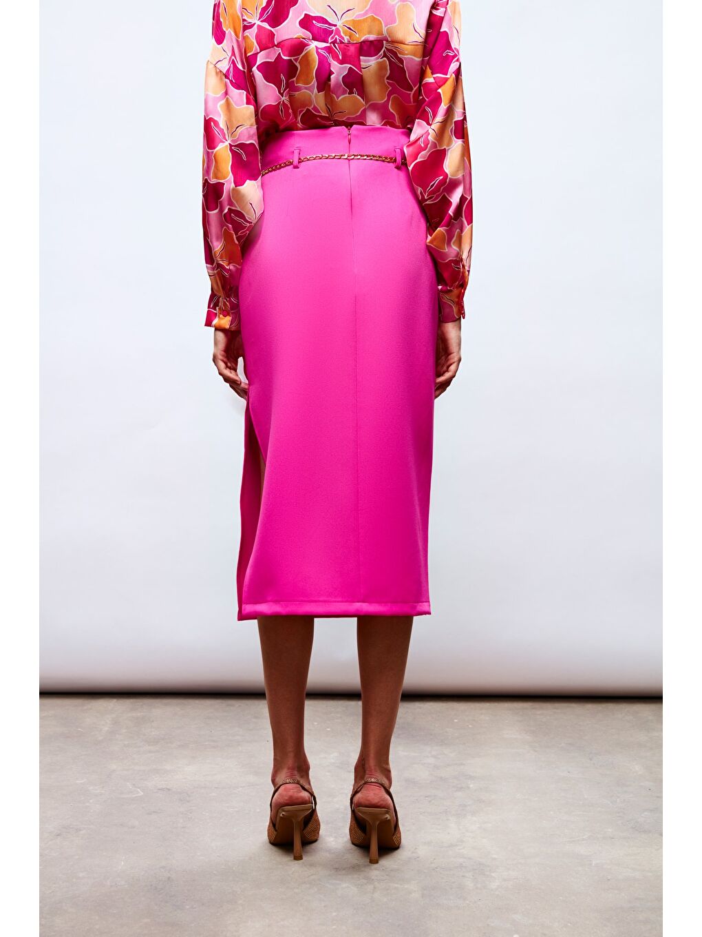 Zincir Kemerli Kalem Etek - Fuşya-5