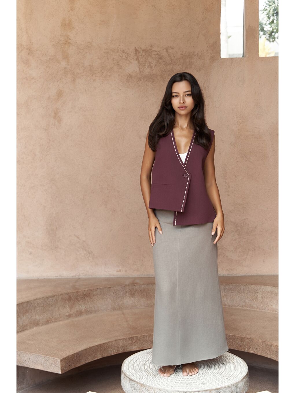Maysa Nakış Detay Bordo Yelek-1