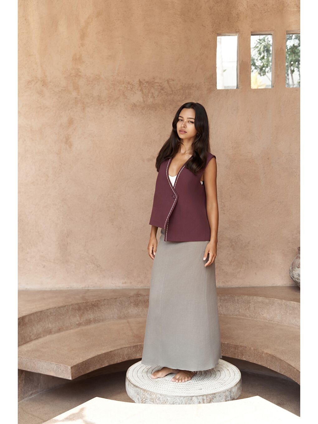 Maysa Nakış Detay Bordo Yelek-2