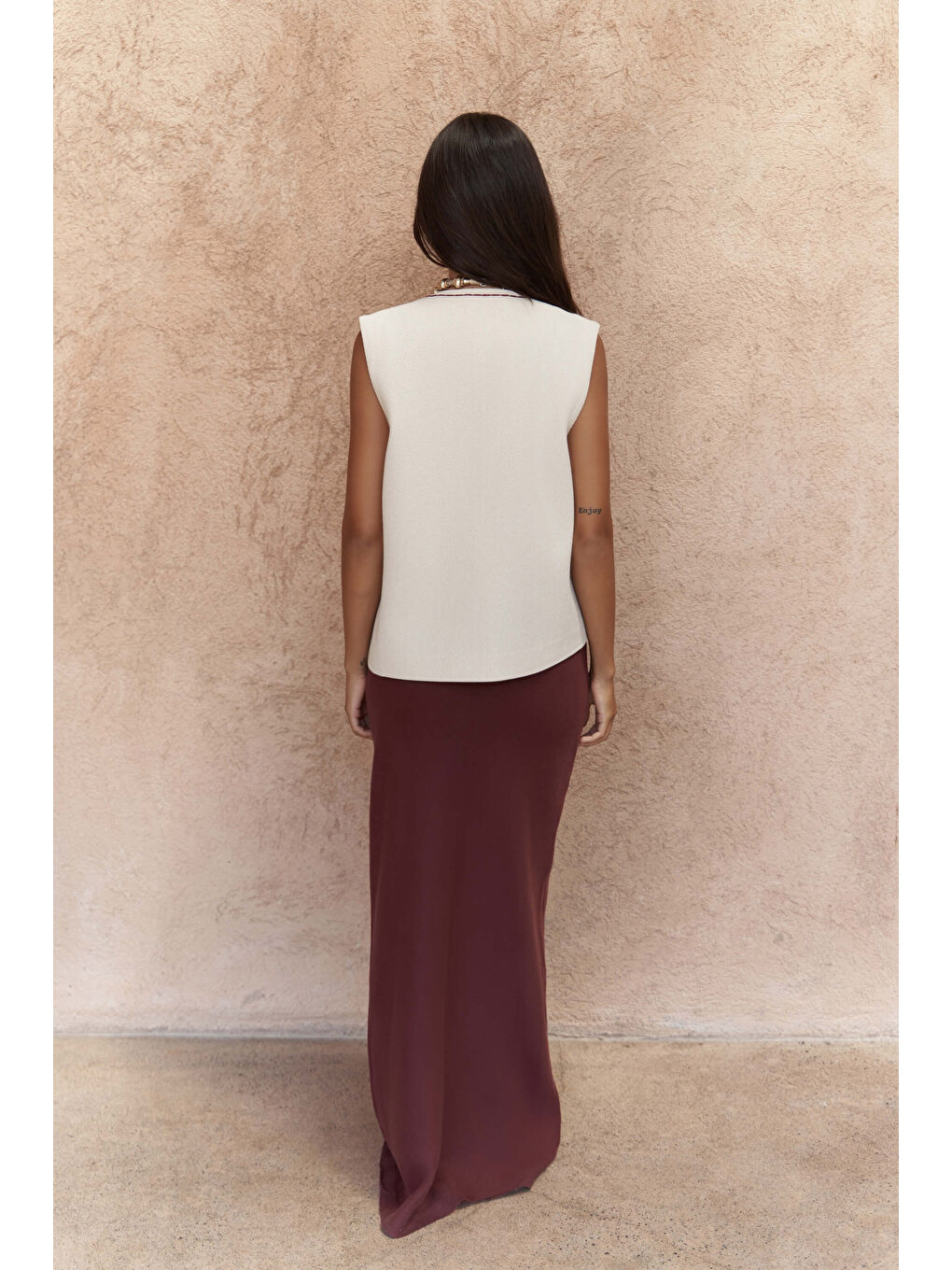 Bej Maysa Nakış Detay Naturel Yelek-3