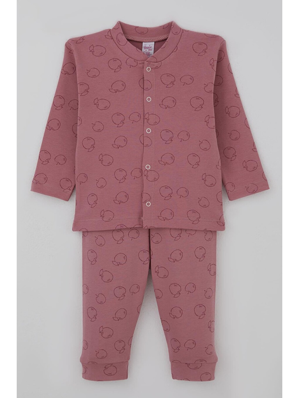 Pembe Kız Bebek Pijama Takımı Elma Bahçesi Önden Çıtçıtlı Gülkurusu (4 Ay-1 Yaş)