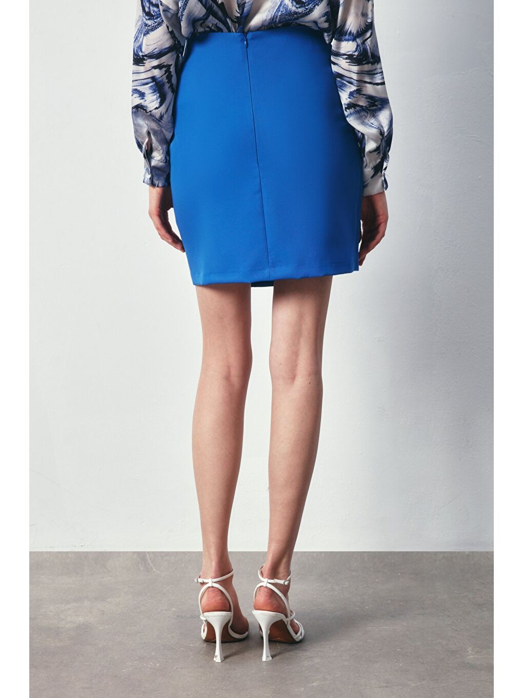 Kruvaze Düğme Detaylı Etek - Sax Mavi-4