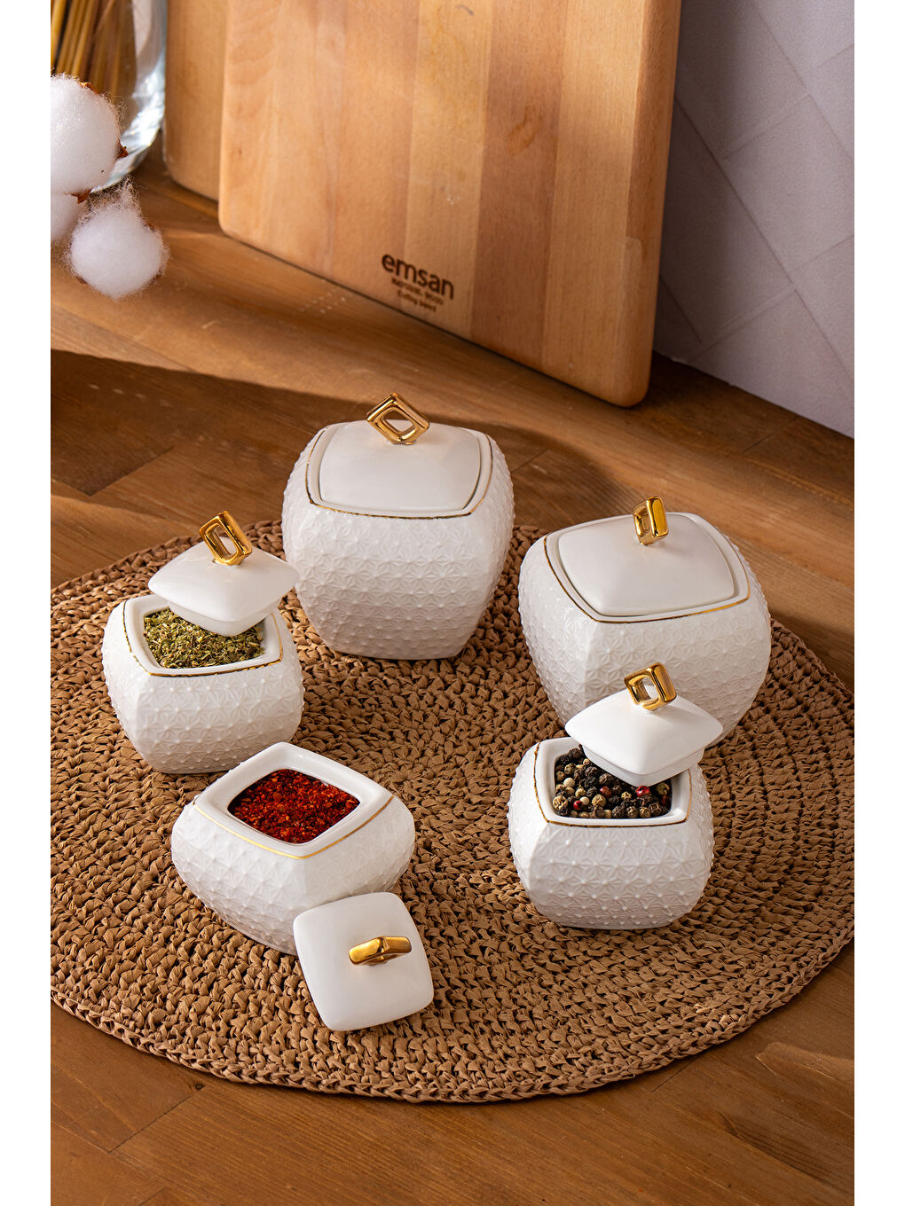 Beyaz Flower Gold 5'li Baharat Takımı-2