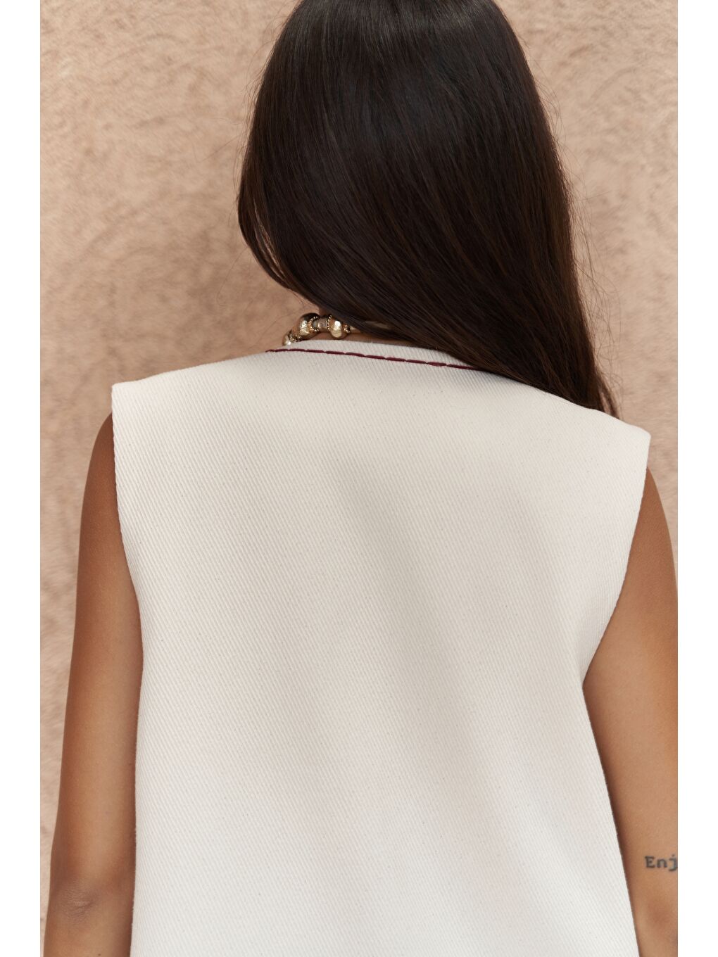 Bej Maysa Nakış Detay Naturel Yelek-5