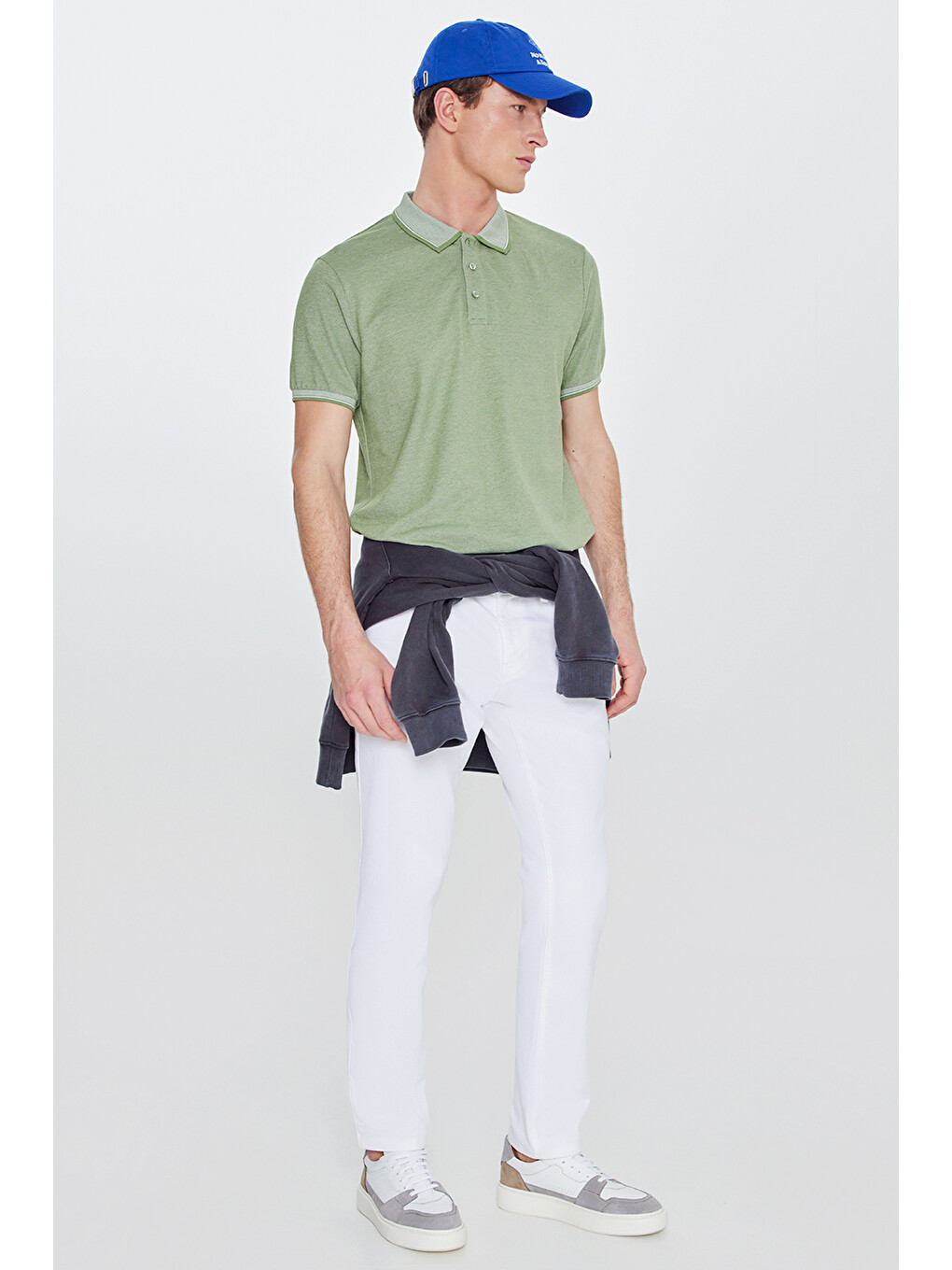 Erkek Yeşil Slim Fit Dar Kesim Kıvrılmaz Polo Yaka Kısa Kollu Tişört-7